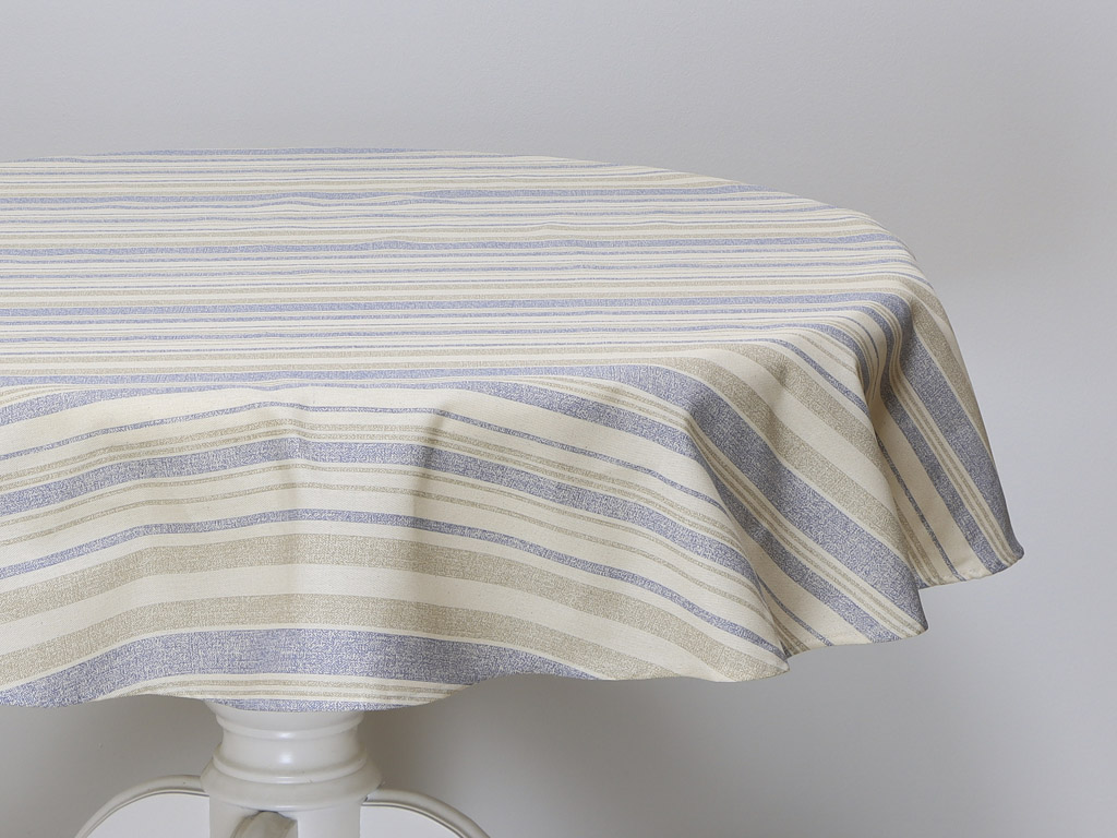 Mantel Redondo Rayas Azul-Beige
