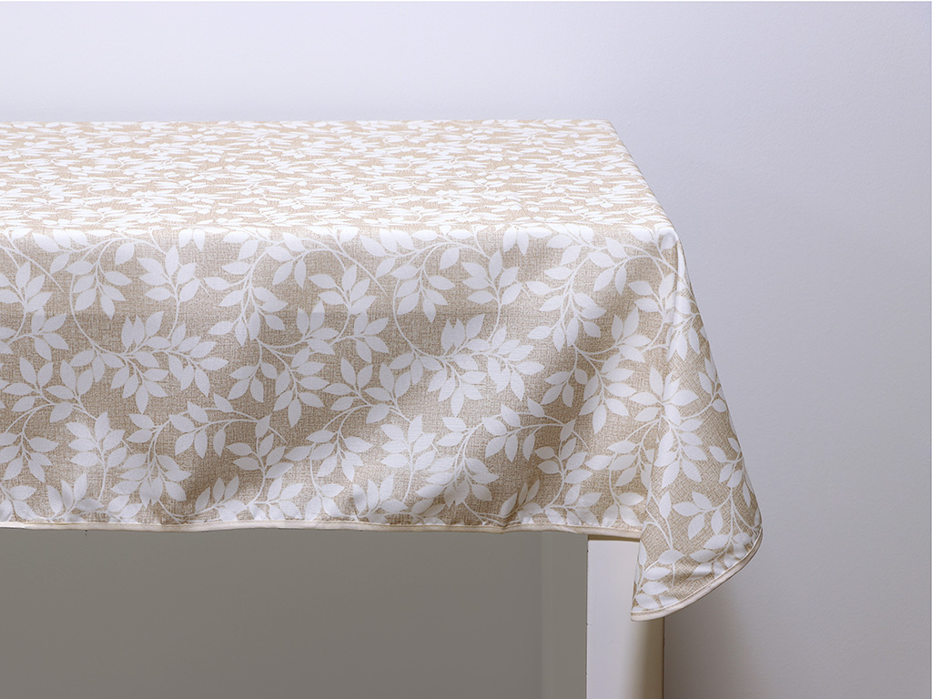 Mantel antimanchas Leaves Beige 140x240cm