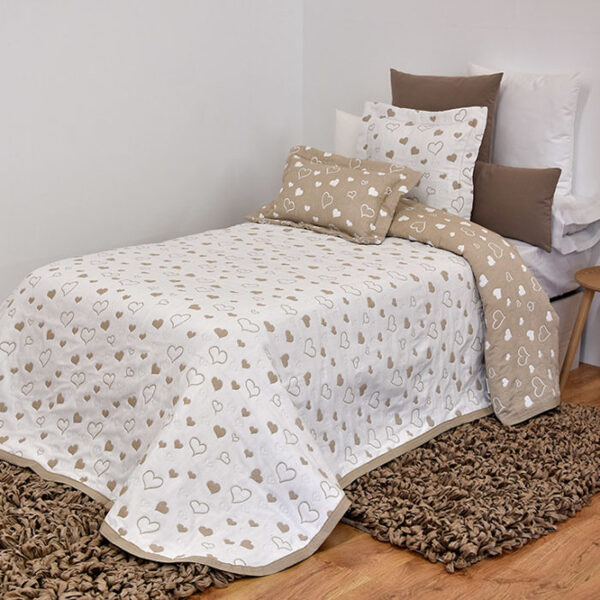 Colcha Corazón Beige para cama de 90 cm 